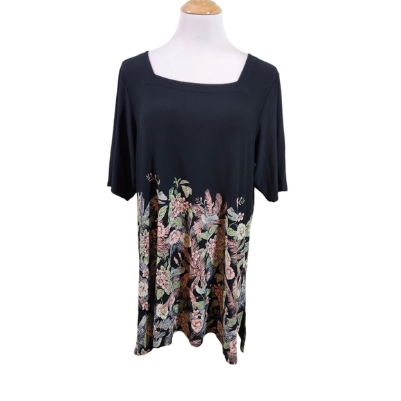 J.Jill Wearever Collection Floral Tunic Top Side Slits, sz L - Picture 1 of 7